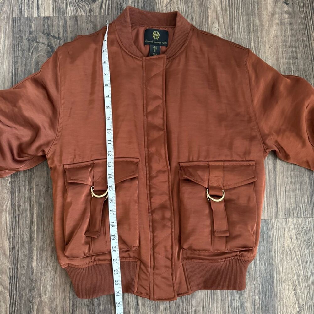 House of Harlow 1960 Gina Satin Bomber Jacket in Copper S - Picture 9 of 9